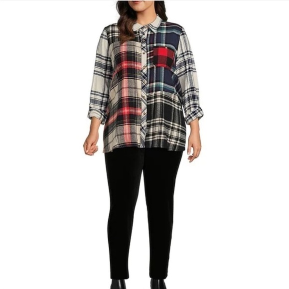 John Mark Solid Black Faux Jean with back pockets Velvet Pull On Pants Size Plus - Picture 1 of 12